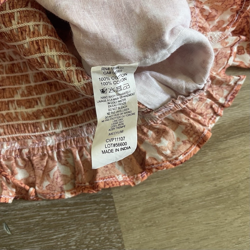 Elan Puff Sleeve Crop Top Medium Salmon Cinched Smocking Tie Front Blouse NWT - Picture 7 of 10